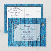 Blue Antique Weathered Wood Wedding speichern das  Ankündigungspostkarte (Vorne/Hinten)