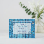 Blue Antique Weathered Wood Wedding speichern das  Ankündigungspostkarte (Stehend Vorderseite)