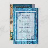 Blue Antique Wood Wedding RSVP Karte (Vorne/Hinten)