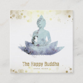 *~* Blue AP33 Buddha QR Botanischer Floral Lotus Quadratische Visitenkarte