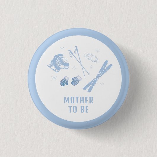 Blue Après Bébé Ski Mother To Be Baby Shower Button (Vorderseite)