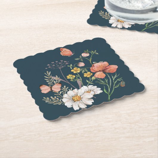 Blue Apricot Peach Pink Wildblume Square Untersetzer (angewinkelt)