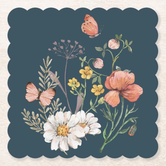 Blue Apricot Peach Pink Wildblume Square Untersetzer (Vorderseite)