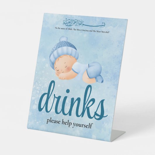 Blue Aqeeqah Baby Drinks Sign Sockelschild (Vorderseite)