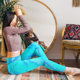 Blue Aqua Abstraktes Muster Monogram Active Leggi Leggings