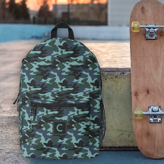 Blue Aqua Camouflage Muster Monogram Bedruckter Rucksack
