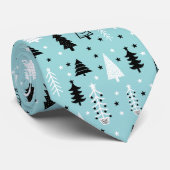 Blue Aqua Christmas Tree Forest Pattern Krawatte (Gerollt)