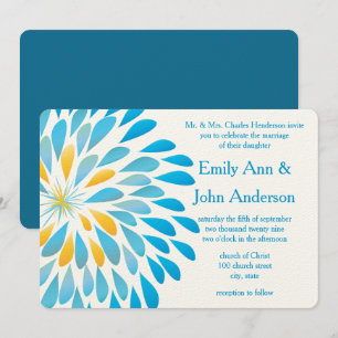 Blue Aqua Floral Chrysanthemum Hochzeit Einladunge Einladung