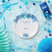 Blue & Aqua Floral Watercolor Hochzeit Pappteller (Party)
