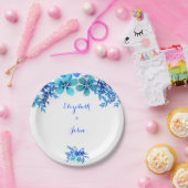 Blue & Aqua Floral Watercolor Hochzeit Pappteller (Party)