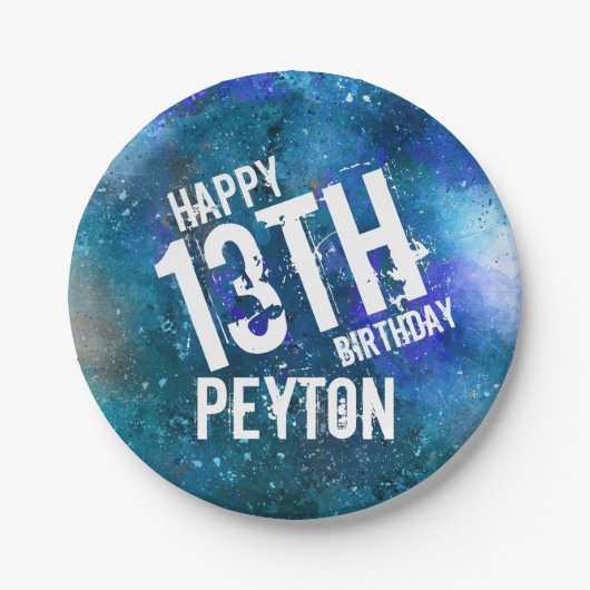 Blue Aqua Galaxy Personalisiert Geburtstagsparty Pappteller (Vorderseite)