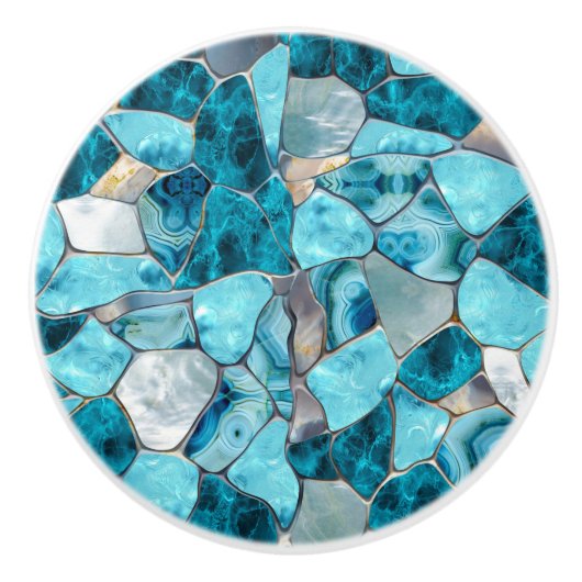 Blue aqua gemstone abstract cells keramikknauf (Vorderseite)