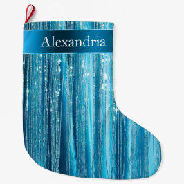 Blue Aqua Glam Glitz Weihnachtsname Großer Weihnachtsstrumpf