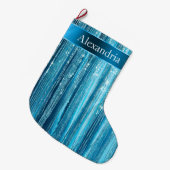 Blue Aqua Glam Glitz Weihnachtsname Großer Weihnachtsstrumpf (Vorderansicht (hängend))