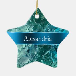 Blue Aqua Glam Glitz Weihnachtsname Keramik Ornament