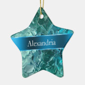 Blue Aqua Glam Glitz Weihnachtsname Keramik Ornament (Links)