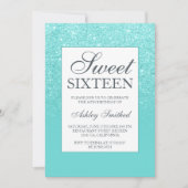 Blue aqua Glitzer eleganter Chic Sweet 16 Einladung (Vorderseite)