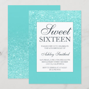 Blue aqua Glitzer eleganter Chic Sweet 16 Einladung
