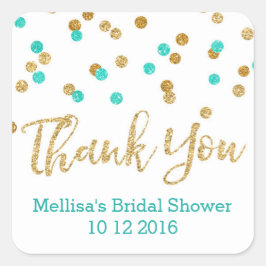 Blue Aqua Gold Confetti Brautparty Gefälte Tags Quadratischer Aufkleber