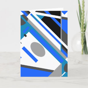 Blue Aqua Grau Black on White Slanted Shapes Lines Karte