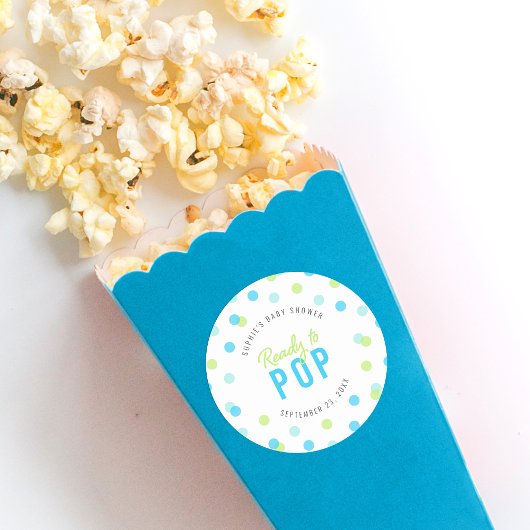 Blue Aqua Green Confetti Bereit zum Pop Babydusche Runder Aufkleber