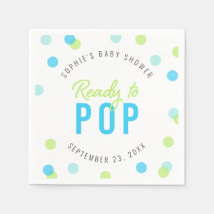 Blue Aqua Green Confetti Bereit zum Pop Babydusche Serviette