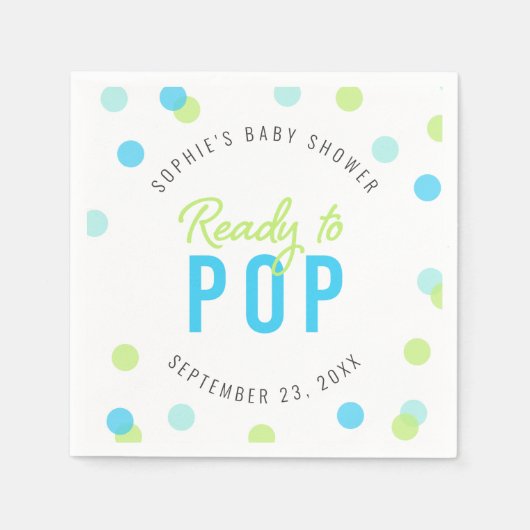 Blue Aqua Green Confetti Bereit zum Pop Babydusche Serviette (Vorderseite)