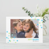 Blue Aqua Green Confetti Foto Happy Holidays Card Einladung (Stehend Vorderseite)