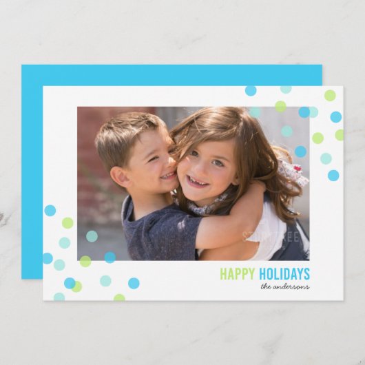 Blue Aqua Green Confetti Foto Happy Holidays Card Einladung (Vorne/Hinten)