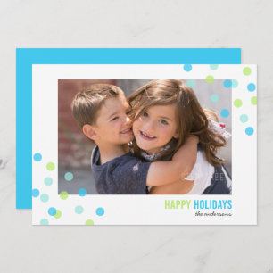 Blue Aqua Green Confetti Foto Happy Holidays Card Einladung