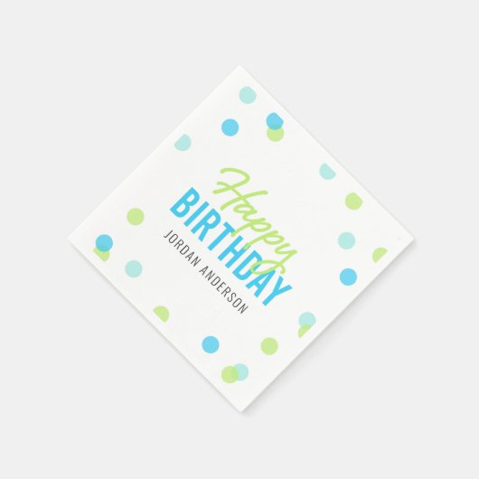 Blue Aqua Green Confetti Happy Birthday Serviette (Ecke)