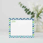 Blue Aqua Green Zigzag Ikat Muster Einladung (Stehend Vorderseite)