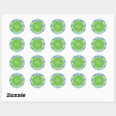Blue Aqua Green Zigzag Ikat Muster Monogram Runder Aufkleber (Blatt)