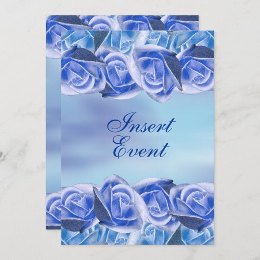 Blue Aqua Hochzeit Elegante Rose Einladung (Vorne/Hinten)