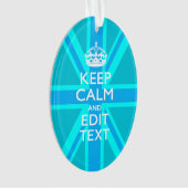 Blue Aqua Keep Calm And Your Text Union Jack Ornament (Vorderseite)
