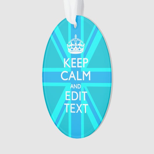 Blue Aqua Keep Calm And Your Text Union Jack Ornament (Vorderseite)