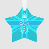 Blue Aqua Keep Calm And Your Text Union Jack Ornament (Vorderseite)