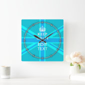 Blue Aqua Keep Calm And Your Text Union Jack Quadratische Wanduhr (Zuhause)