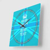 Blue Aqua Keep Calm And Your Text Union Jack Quadratische Wanduhr (Winkel)