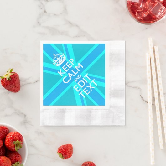 Blue Aqua Keep Calm And Your Text Union Jack Serviette (Beispiel)