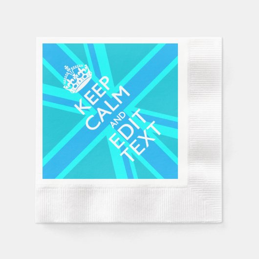 Blue Aqua Keep Calm And Your Text Union Jack Serviette (Vorderseite)