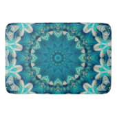 Blue Aqua Mandala Rosette Retro Hippie Badematte (Vorderseite)