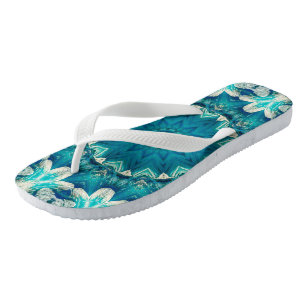 Blue Aqua Mandala Rosette Retro Hippie Badesandalen