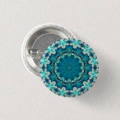 Blue Aqua Mandala Rosette Retro Hippie Button (Vorne & Hinten)
