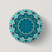 Blue Aqua Mandala Rosette Retro Hippie Button (Vorderseite)
