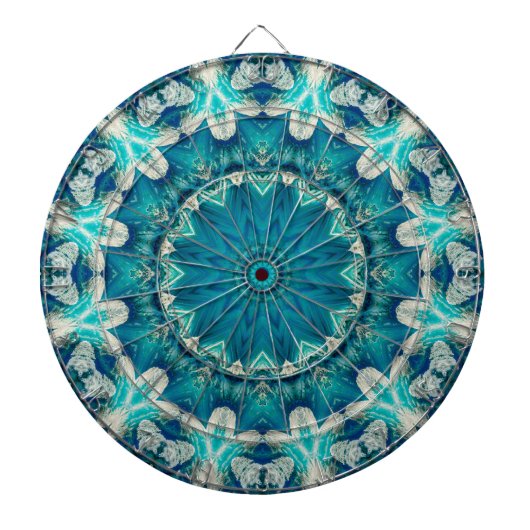 Blue Aqua Mandala Rosette Retro Hippie Dartscheibe (vorne)