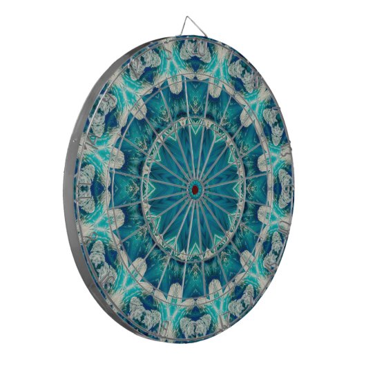 Blue Aqua Mandala Rosette Retro Hippie Dartscheibe (Vorderseite Links)
