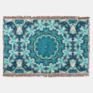 Blue Aqua Mandala Rosette Retro Hippie Decke