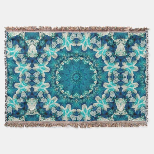 Blue Aqua Mandala Rosette Retro Hippie Decke (Vorderseite)