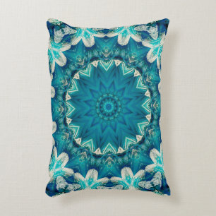 Blue Aqua Mandala Rosette Retro Hippie Dekokissen